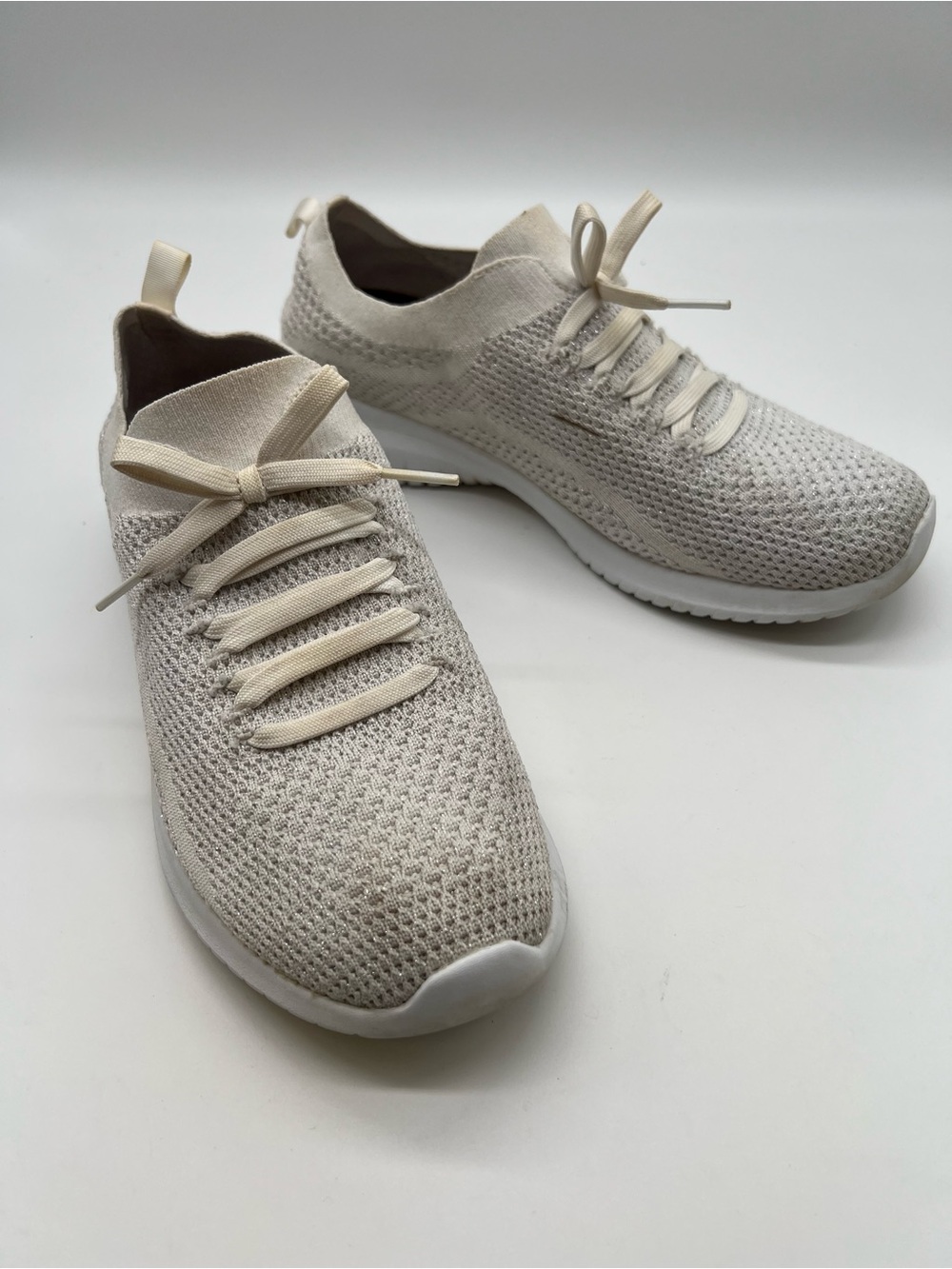Skechers Women’s Knit Lace-Up Sneakers in Cream